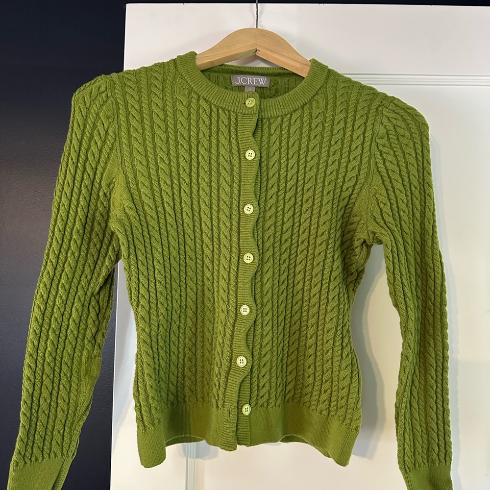 J. Crew Lime Green Cable Knit Cardigan